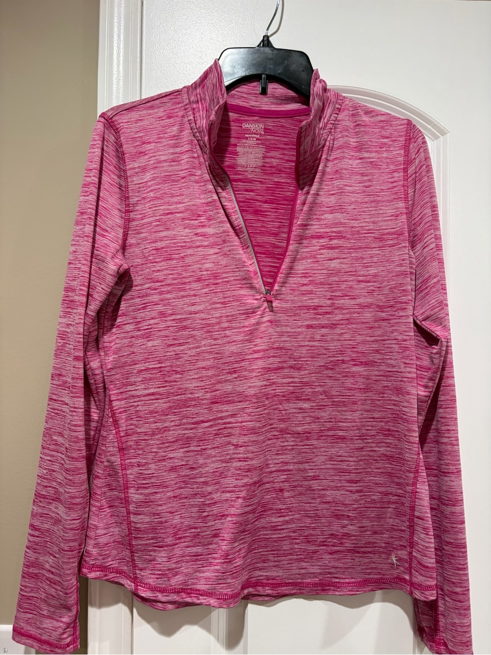 Danskin Pink Space-Dye Quarter Zip Long Sleeve Top